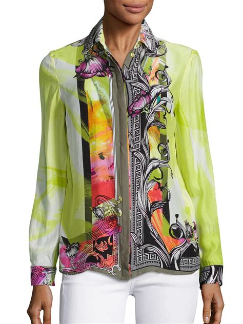 versace silk umbrella pattern blouse|Versace women's shirts.